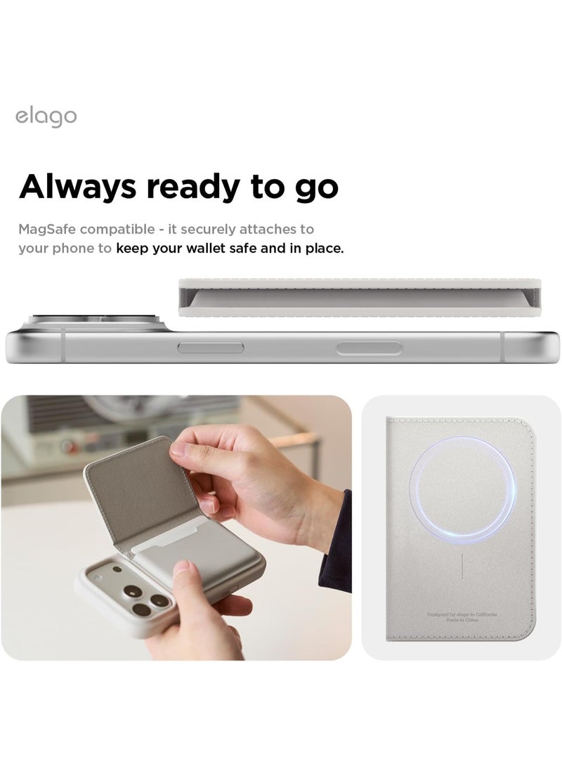 Elago محفظة جلد نباتي مغناطيسية 3 حامل بطاقات متوافقة مع MagSafe لهواتف iPhone 17/16/15/14/13/12 - رمادي فاتح - Image 3